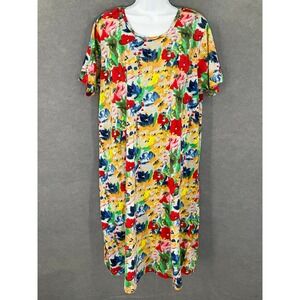 La‎ Cera Women's Floral Dress Short Sleeve XL Colorful Bold Flowy Pocket Stretch